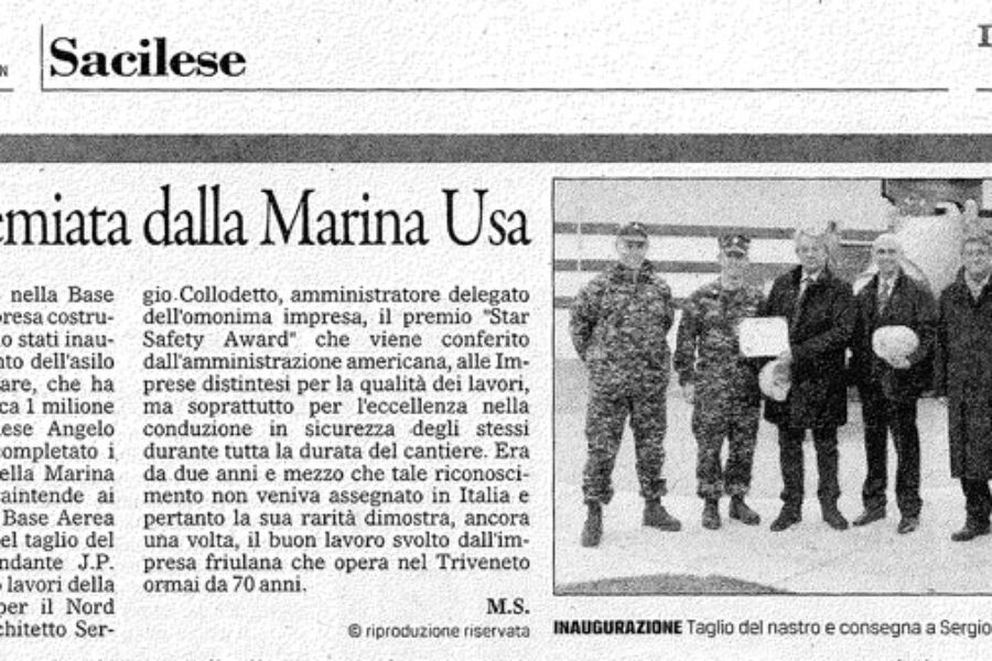 Dal Gazzettino azienda premiata dalla Marina USA